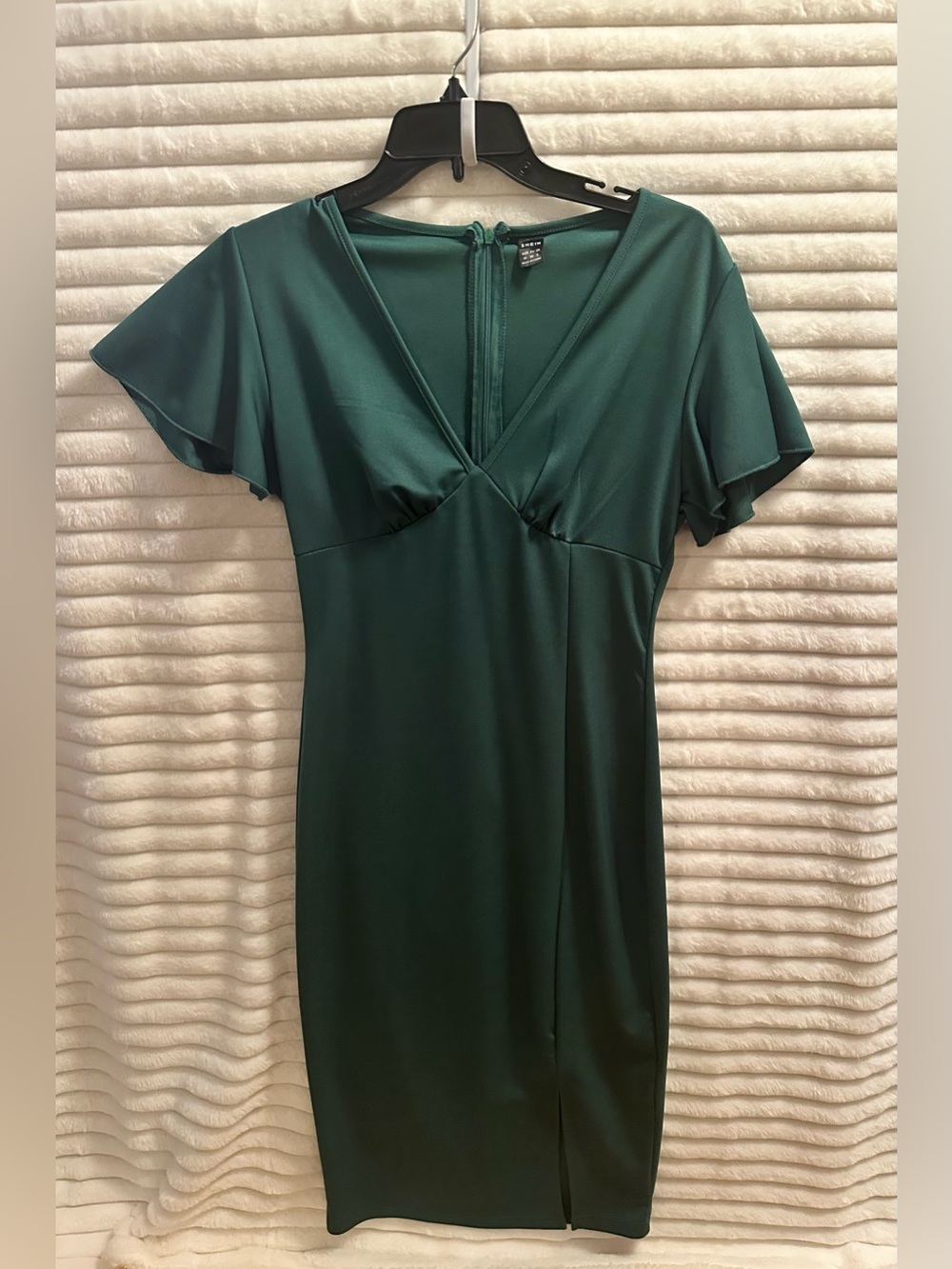 SHEIN Emerald Green V-Neck Flutter Sleeve Midi Dress